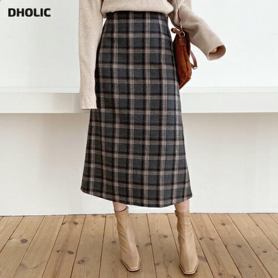 チェックAラインスカート・全2色・t64674 レディース 【sk】【韓国 ファッション ボトムス スカート ロング フレア Aライン 柄 パターン ウエストゴム ビンテージ レトロ カジュアル 秋 冬】