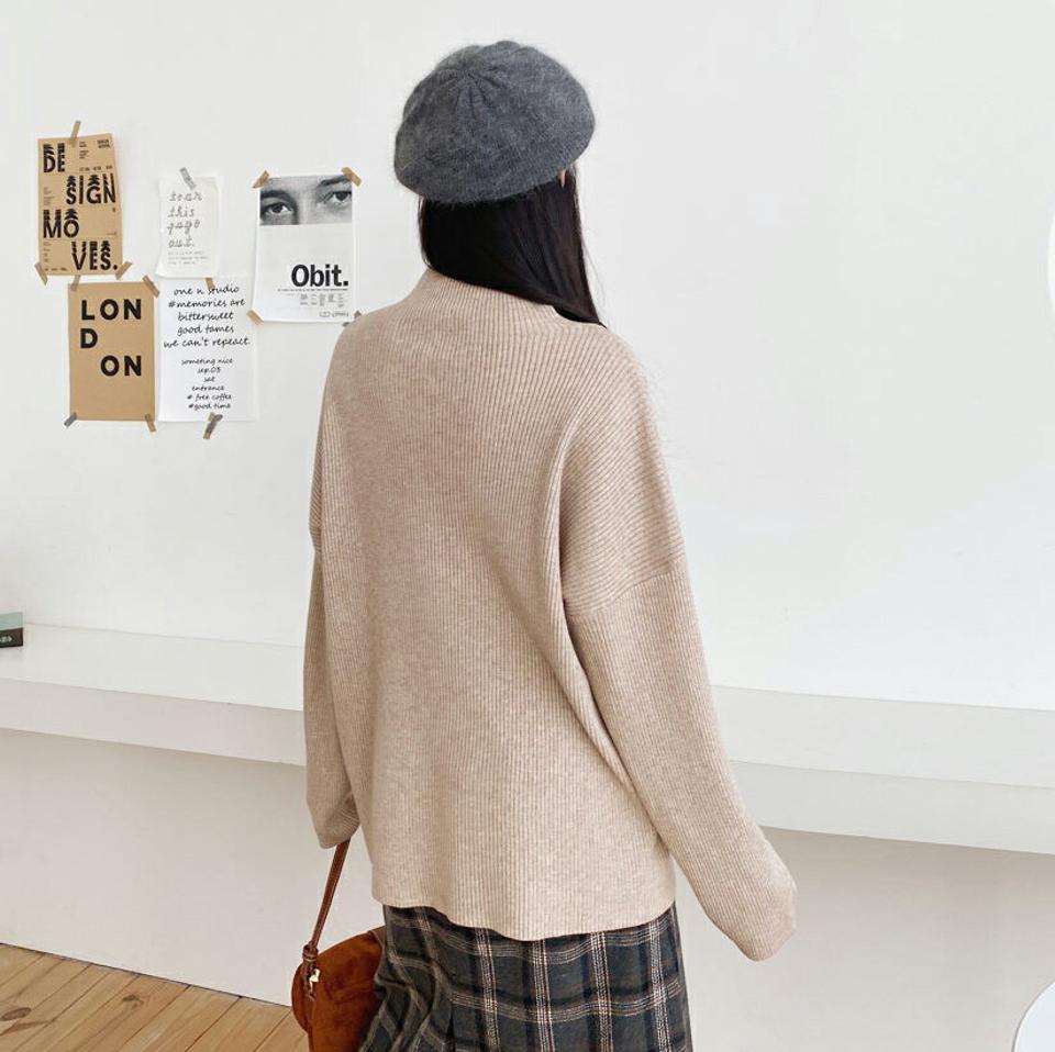 リブタートルニット・全3色・b64648 レディース 【tops】【韓国 ファッション トップス ニット タートルネック ハイネック リブニット ルーズ ゆったり ロング フロントスリット ロングスリーブ 長袖 ドロップショルダー 体型カバー カジュアル 秋 冬】