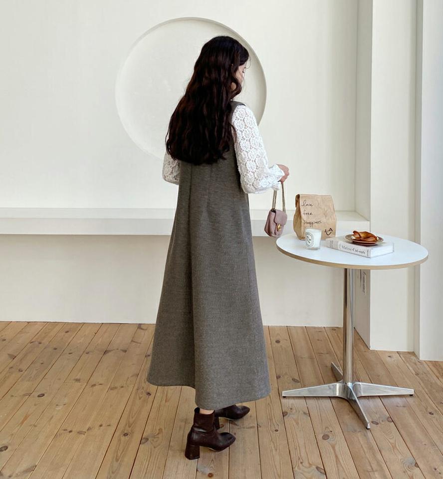 Vネックノースリワンピース・全2色・t64657 レディース 【ops】【韓国 ファッション ワンピース ロング フレア Aライン ノースリーブ スリーブレス ルーズ ゆったり 体型カバー 無地 カジュアル 秋 冬】