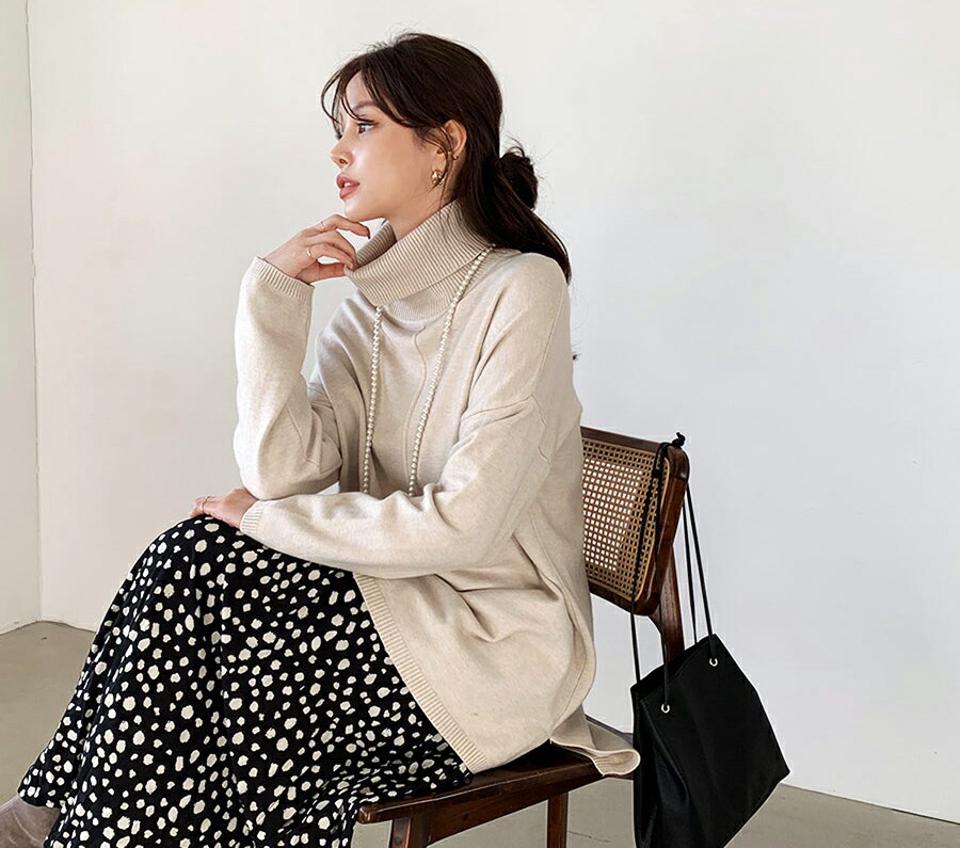 タートルアンバランスニット・全4色・b65838 レディース 【tops】【トップス ニット ニットトップス アンバランス 長袖 タートルネック タートル 単色 無地 シンプル 大人 アンバランス 秋 冬 韓国 ファッション】【ハイホリHIHOLLI】