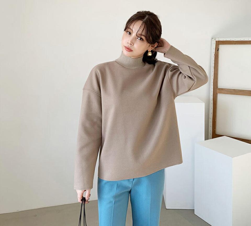 リブハイネックTシャツ全2色・b65829 レディース 【tops】【トップス 長袖 ハイネック リブ リブトップス 単色 無地 シンプル ベーシック 大人 カジュアル 秋 冬 韓国 ファッション】【ハイホリHIHOLLI】