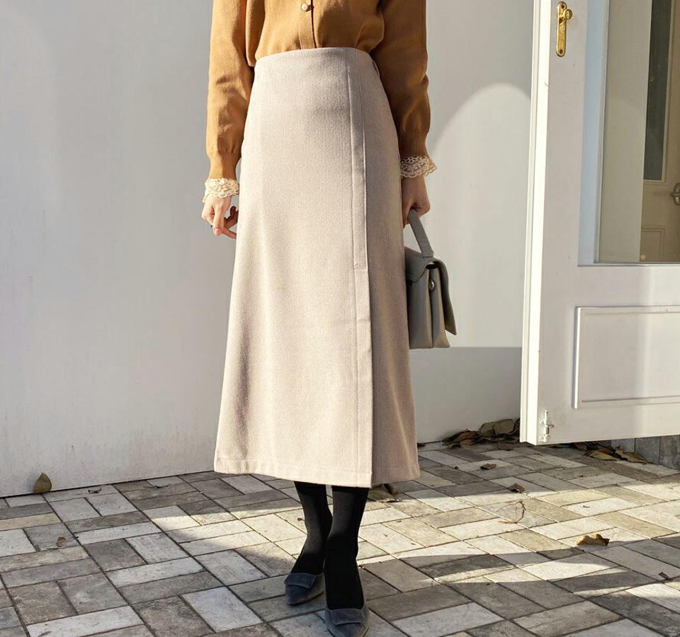 チェックスリットスカート・全2色・b65848 レディース 【sk】【スカート ロング ロングスカート 単色 無地 シンプル スリット シンプル Aライン 大人 きれいめ 秋 冬 韓国 ファッション】【ハイホリHIHOLLI】