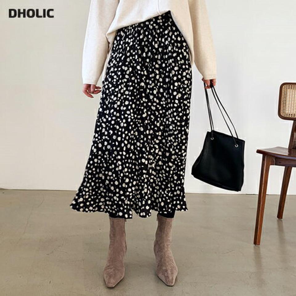 プリーツレオパードスカート・全2色・b65846 レディース 【sk】【スカート ロング ロングスカート ウエストゴム プリーツ プリーツスカート レオパード 豹柄 ヒョウ柄 アニマル柄 秋 冬 韓国 ファッション】【ハイホリHIHOLLI】