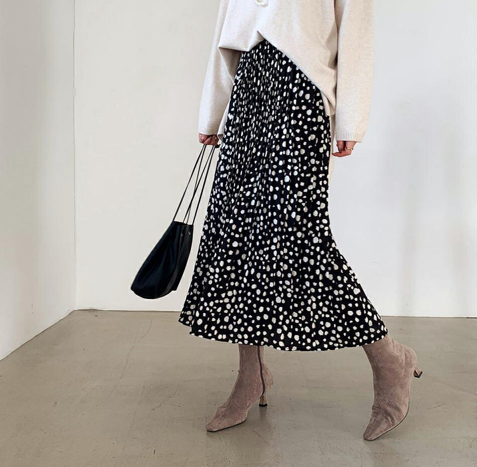 プリーツレオパードスカート・全2色・b65846 レディース 【sk】【スカート ロング ロングスカート ウエストゴム プリーツ プリーツスカート レオパード 豹柄 ヒョウ柄 アニマル柄 秋 冬 韓国 ファッション】【ハイホリHIHOLLI】