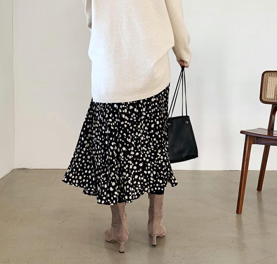 プリーツレオパードスカート・全2色・b65846 レディース 【sk】【スカート ロング ロングスカート ウエストゴム プリーツ プリーツスカート レオパード 豹柄 ヒョウ柄 アニマル柄 秋 冬 韓国 ファッション】【ハイホリHIHOLLI】