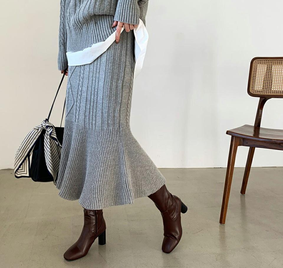 【只今10%OFF】フリル付ニット&スカートSET・全1色・65839 レディース 【ops】【セットアップ setup トップス ニット ニットトップス 長袖 スカート ロングスカート シンプル カジュアル ウール 秋 冬 韓国 ファッション】【ハイホリHIHOLLI】