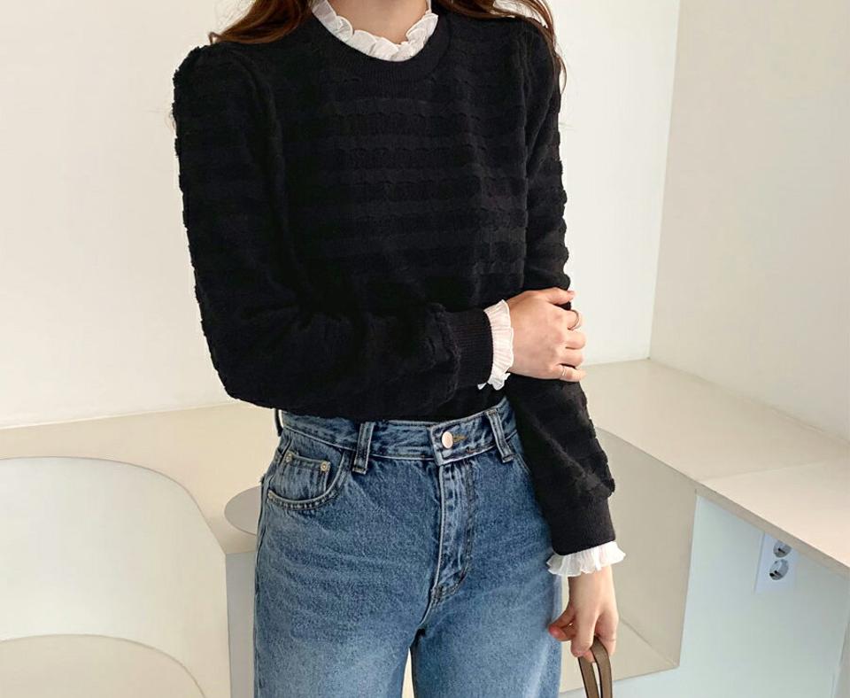 フリルヘムTシャツ・全2色・b65827 レディース 【tops】【トップス Tシャツ 長袖 フリル プリーツ 袖コンシャス 襟コンシャス シアー 透け感 シースルー 上品 フェミニン 春 秋 冬 韓国 ファッション】【ハイホリHIHOLLI】
