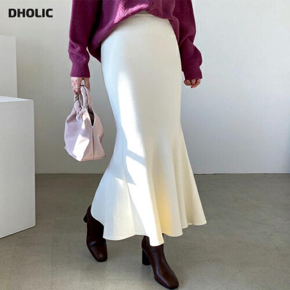 ニットマーメイドスカート・全3色・b65850 レディース 【sk】【スカート ロング ロングスカート マーメイド マーメイドスカート フリル ニット ニットスカート ウエストゴム 単色 無地 かわいい フェミニン 秋 冬 韓国 ファッション】【ハイホリHIHOLLI】