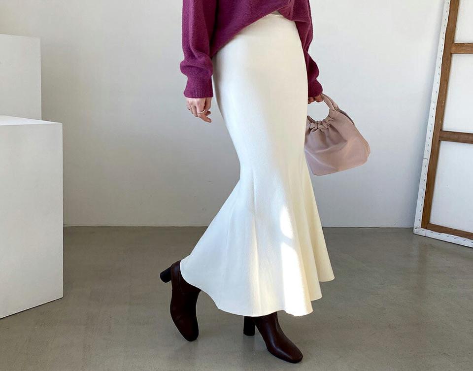 ニットマーメイドスカート・全3色・b65850 レディース 【sk】【スカート ロング ロングスカート マーメイド マーメイドスカート フリル ニット ニットスカート ウエストゴム 単色 無地 かわいい フェミニン 秋 冬 韓国 ファッション】【ハイホリHIHOLLI】