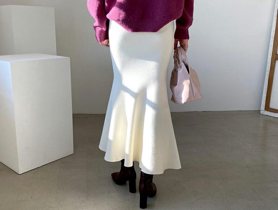 ニットマーメイドスカート・全3色・b65850 レディース 【sk】【スカート ロング ロングスカート マーメイド マーメイドスカート フリル ニット ニットスカート ウエストゴム 単色 無地 かわいい フェミニン 秋 冬 韓国 ファッション】【ハイホリHIHOLLI】