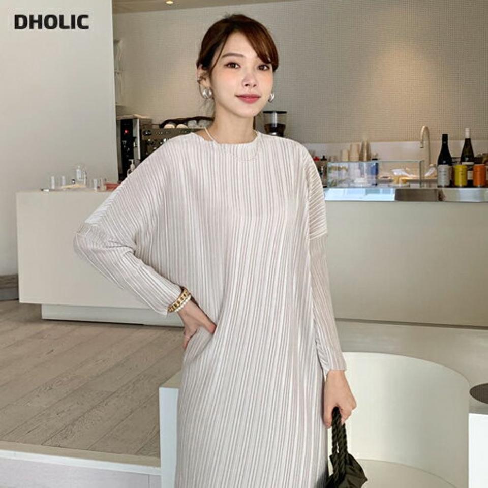 ベロアプリーツワンピース・全2色・b65841 レディース 【ops】【ワンピース ミディ丈 ミディワンピース 長袖 プリーツ プリーツワンピース ベロア 単色 シンプル フェミニン 前後着用自由 秋 冬 韓国 ファッション】【ハイホリHIHOLLI】