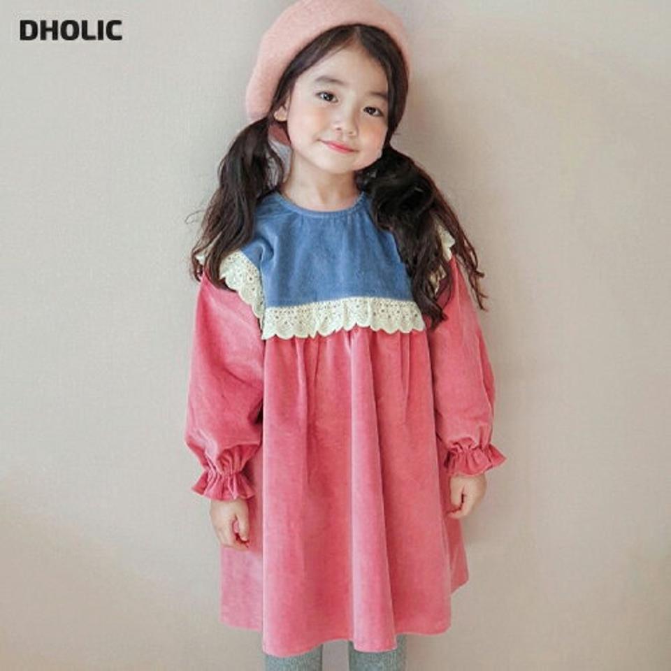 【キッズ30%OFF】配色フリルワンピース・u10240 キッズ【3~8才】【ops】【ワンピース ミディ丈 ミディワンピース 長袖 フリル 配色 可愛い かわいい レース ガーリー 女の子 秋 冬 韓国 韓国子供服 子供 こども 子供服 こども服】【KIDS】