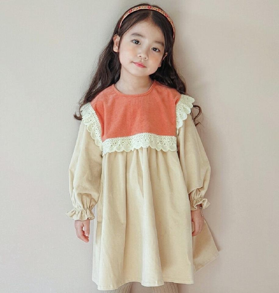 【キッズ30%OFF】配色フリルワンピース・u10240 キッズ【3~8才】【ops】【ワンピース ミディ丈 ミディワンピース 長袖 フリル 配色 可愛い かわいい レース ガーリー 女の子 秋 冬 韓国 韓国子供服 子供 こども 子供服 こども服】【KIDS】