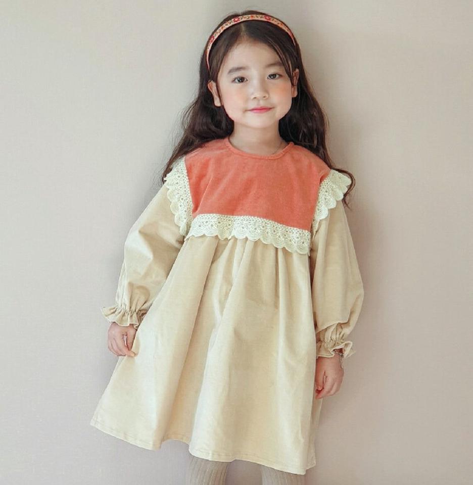 【キッズ30%OFF】配色フリルワンピース・u10240 キッズ【3~8才】【ops】【ワンピース ミディ丈 ミディワンピース 長袖 フリル 配色 可愛い かわいい レース ガーリー 女の子 秋 冬 韓国 韓国子供服 子供 こども 子供服 こども服】【KIDS】