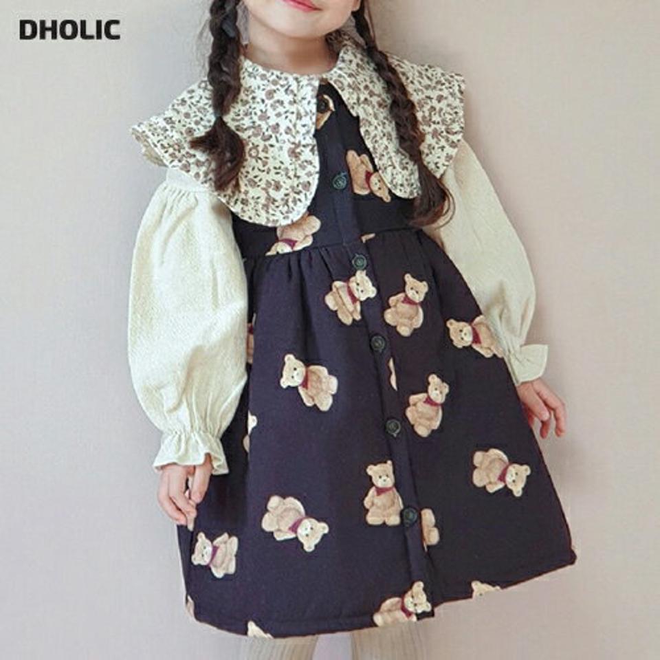 【キッズ30%OFF】ベアープリントスリーブレスワンピース・u10227 キッズ【3~8才】【ops】【ワンピース スリーブレス ノースリーブ クマ くま アニマル 動物 可愛い かわいい ガーリー 女の子 レイヤード 秋 冬 韓国 韓国子供服 子供 こども 子供服 こども服】【KIDS】