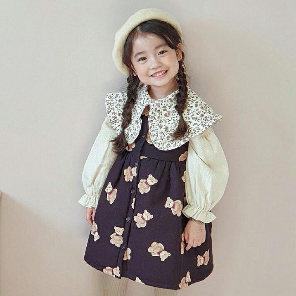 【キッズ30%OFF】ベアープリントスリーブレスワンピース・u10227 キッズ【3~8才】【ops】【ワンピース スリーブレス ノースリーブ クマ くま アニマル 動物 可愛い かわいい ガーリー 女の子 レイヤード 秋 冬 韓国 韓国子供服 子供 こども 子供服 こども服】【KIDS】