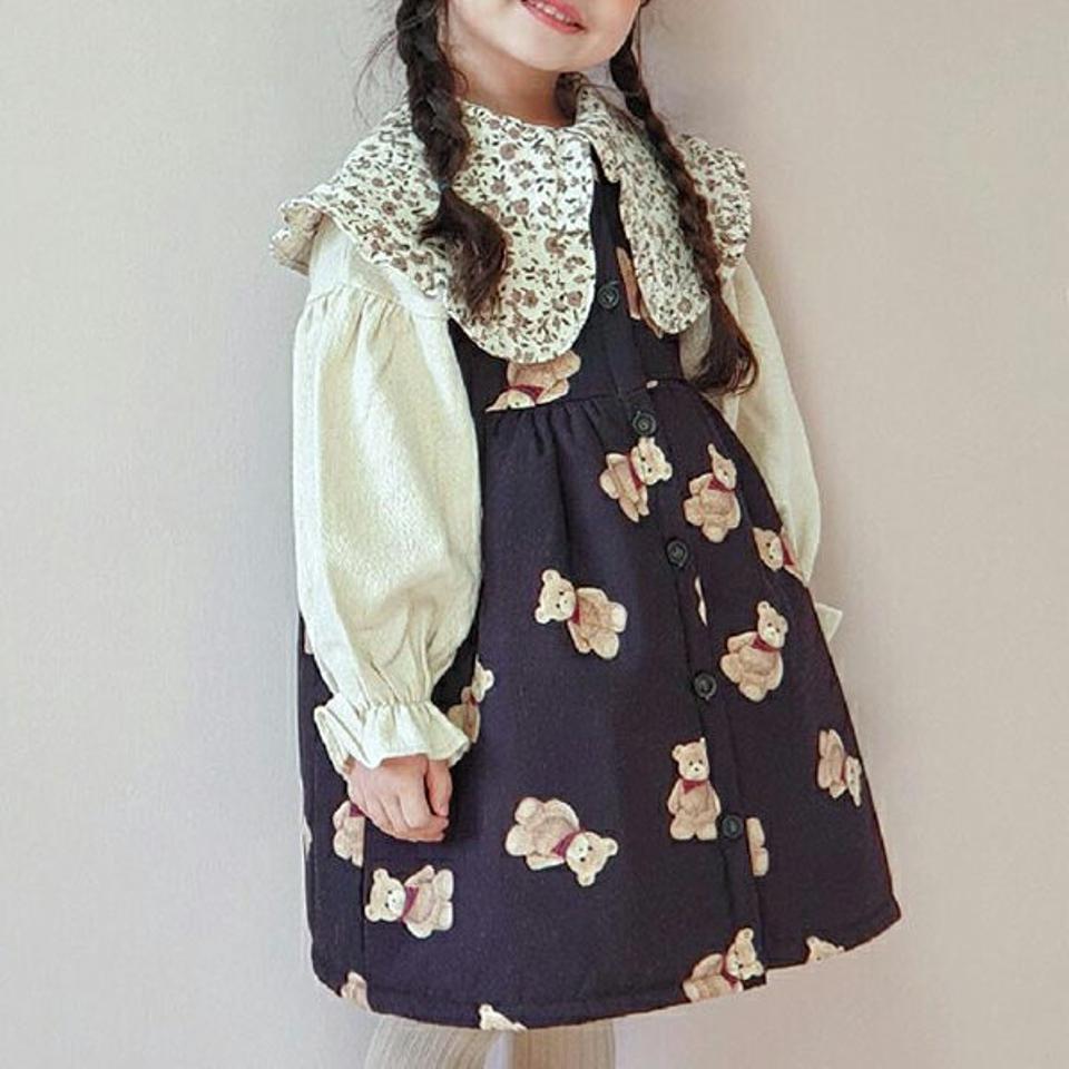 【キッズ30%OFF】ベアープリントスリーブレスワンピース・u10227 キッズ【3~8才】【ops】【ワンピース スリーブレス ノースリーブ クマ くま アニマル 動物 可愛い かわいい ガーリー 女の子 レイヤード 秋 冬 韓国 韓国子供服 子供 こども 子供服 こども服】【KIDS】