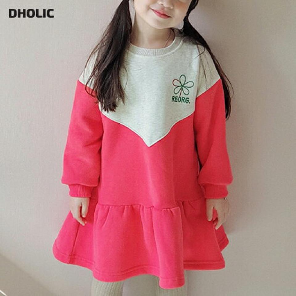 【キッズ30%OFF】裏起毛フラワーポイント配色ワンピース・u10438 キッズ【3~8才】【ops】【ワンピース ミディ丈 ミディワンピース 長袖 花 フラワー 裏起毛 ネオン 可愛い かわいい 女の子 冬 韓国 韓国子供服 子供 こども 子供服 こども服】【KIDS】