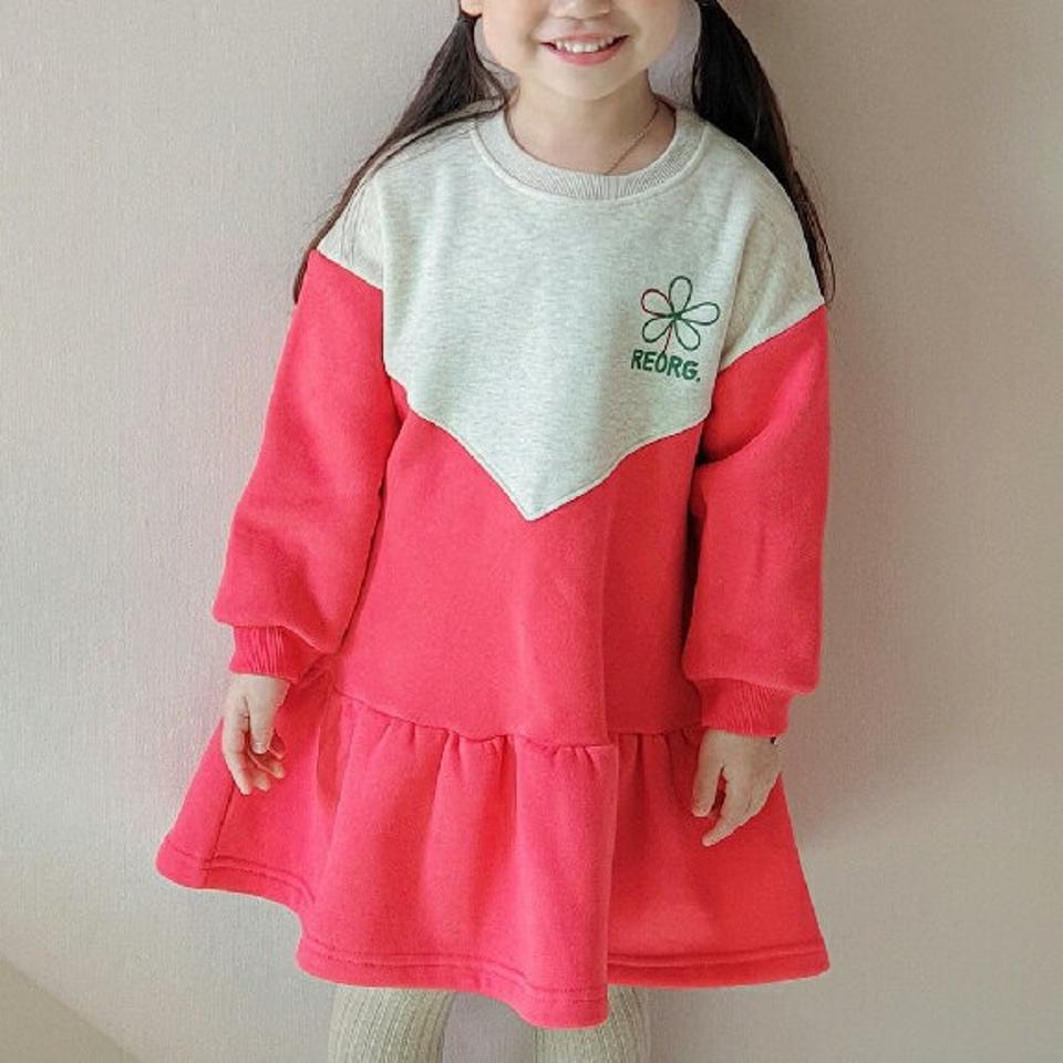 【キッズ30%OFF】裏起毛フラワーポイント配色ワンピース・u10438 キッズ【3~8才】【ops】【ワンピース ミディ丈 ミディワンピース 長袖 花 フラワー 裏起毛 ネオン 可愛い かわいい 女の子 冬 韓国 韓国子供服 子供 こども 子供服 こども服】【KIDS】
