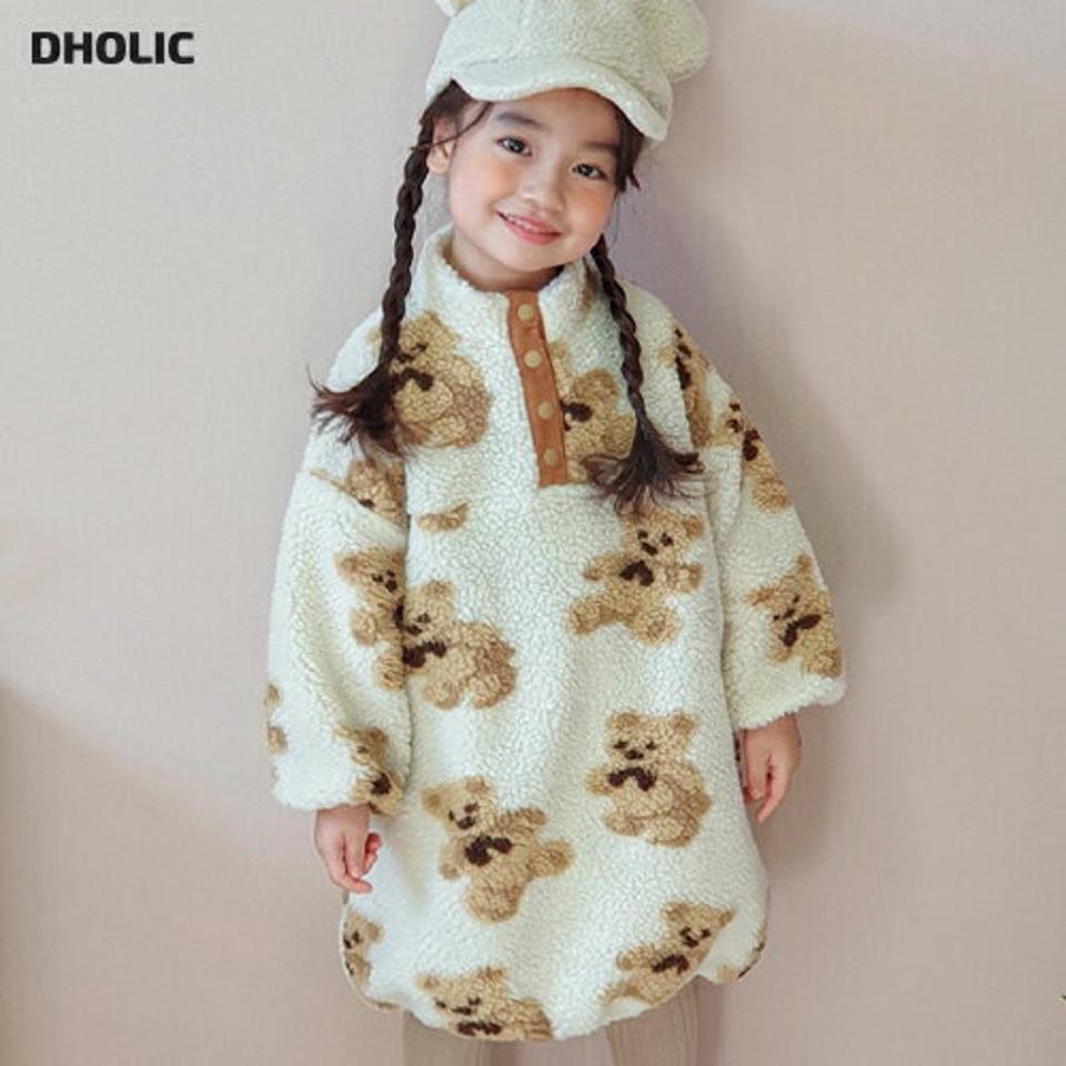 ベアーパターンボアワンピース・u10238 キッズ【3~8才】【ops】【ワンピース ロング ロングワンピース ボア ボアワンピース クマ くま アニマル 動物 可愛い かわいい ガーリー 女の子 秋 冬 韓国 韓国子供服 子供 こども 子供服 こども服】【KIDS】【WS】