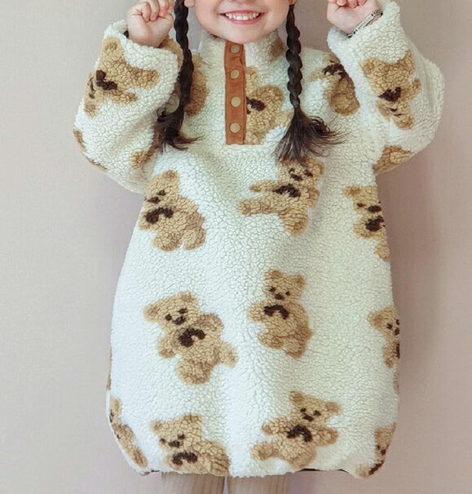 ベアーパターンボアワンピース・u10238 キッズ【3~8才】【ops】【ワンピース ロング ロングワンピース ボア ボアワンピース クマ くま アニマル 動物 可愛い かわいい ガーリー 女の子 秋 冬 韓国 韓国子供服 子供 こども 子供服 こども服】【KIDS】【WS】
