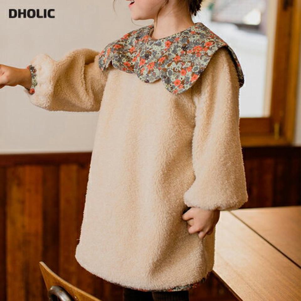 【只今50%OFF】フラワーカラーボアワンピース・u10279 キッズ【3~8才】【ops】【ワンピース ミディ丈 ミディワンピース ボア ボアワンピース 長袖 花柄 フラワー 襟コンシャス 可愛い かわいい 女の子 秋 冬 韓国 韓国子供服 子供 こども 子供服 こども服】【KIDS】【WS】