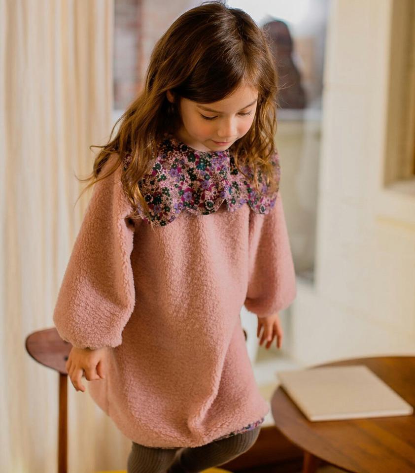 【只今50%OFF】フラワーカラーボアワンピース・u10279 キッズ【3~8才】【ops】【ワンピース ミディ丈 ミディワンピース ボア ボアワンピース 長袖 花柄 フラワー 襟コンシャス 可愛い かわいい 女の子 秋 冬 韓国 韓国子供服 子供 こども 子供服 こども服】【KIDS】【WS】