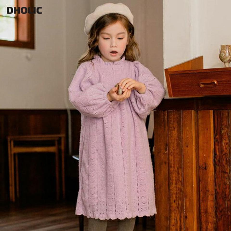 【キッズ30%OFF】パンチングフリルワンピース・u10277 キッズ【3~8才】【ops】【ワンピース ミディ丈 ミディワンピース 長袖 フリル パンチング 可愛い かわいい 女の子 秋 冬 韓国 韓国子供服 子供 こども 子供服 こども服】【KIDS】