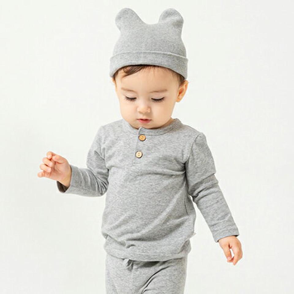 ツーボタン長袖Tシャツ(gray)・p009031 キッズ【0~2才】【tops】【トップス Tシャツ 長袖 ボタン 単色 無地 シンプル カジュアル ラフ 女の子 男の子 秋 冬 韓国 韓国子供服 子供 こども 子供服 こども服】【KIDS】
