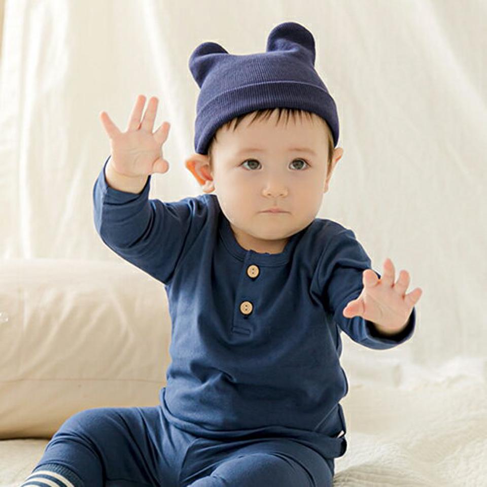 ツーボタン長袖Tシャツ(navy)・p009027 キッズ【0~2才】【tops】【トップス Tシャツ 長袖 ボタン 単色 無地 シンプル カジュアル ラフ 女の子 男の子 秋 冬 韓国 韓国子供服 子供 こども 子供服 こども服】【KIDS】