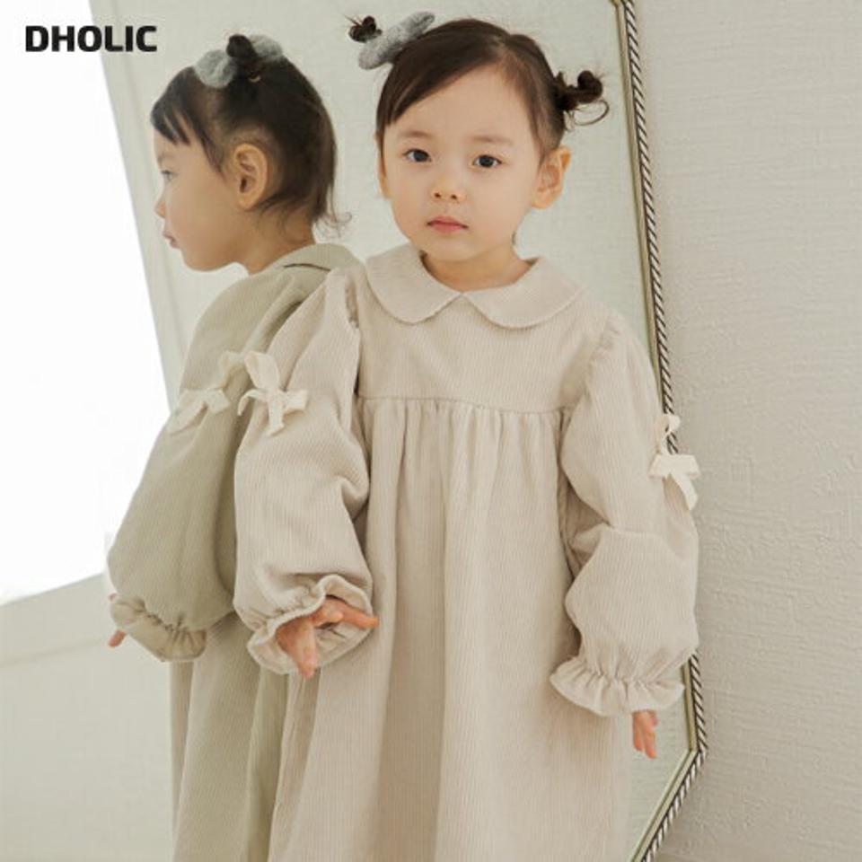 サイドリボンコットンワンピース・p009224 キッズ【0~2才】【ops】【ワンピース ロング ロングワンピース 長袖 コットン 綿 リボン りぼん レース フリル 可愛い かわいい ガーリー 女の子 秋 冬 韓国 韓国子供服 子供 こども 子供服 こども服】【KIDS】