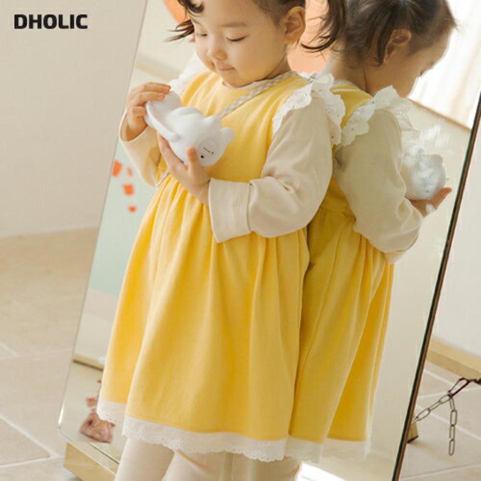 コットンスリーブレスワンピース・p009381 キッズ【0~2才】【ops】【ワンピース ロング ロングワンピース スリーブレス ノースリーブ コットン 綿 レース フリル 可愛い かわいい 女の子 秋 冬 韓国 韓国子供服 子供 こども 子供服 こども服】【KIDS】