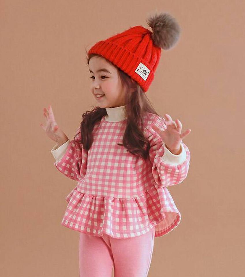 裏起毛フリルギンガムチェックスウェット・p010404 キッズ 【3~8才】【tops】【韓国 ファッション トップス トレーナー Tシャツ ロング ラウンドネック フレア ゆったり パターン 柄 女の子 キッズ 子供 子供服 幼稚園 通学 通園 低学年 秋 冬】【KIDS】【WS】
