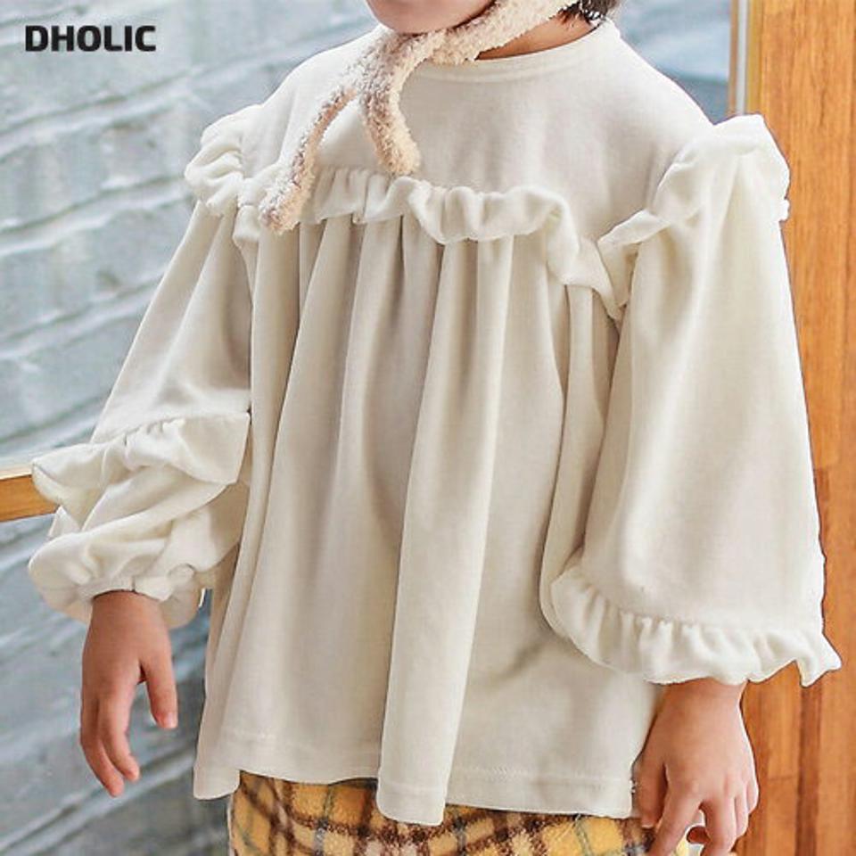 【キッズ30%OFF】起毛フリルショートワンピース・p010383 キッズ 【3~8才】【tops】【韓国 ファッション トップス Tシャツ カットソー ロング ラウンドネック フレア ルーズ ゆったり フリル 女の子 キッズ 子供 子供服 幼稚園 通学 通園 低学年 秋 冬】【KIDS】