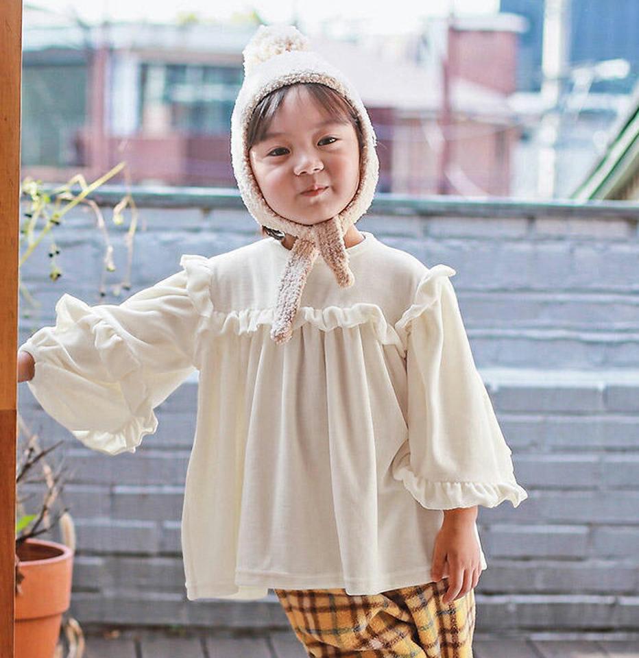 【キッズ30%OFF】起毛フリルショートワンピース・p010383 キッズ 【3~8才】【tops】【韓国 ファッション トップス Tシャツ カットソー ロング ラウンドネック フレア ルーズ ゆったり フリル 女の子 キッズ 子供 子供服 幼稚園 通学 通園 低学年 秋 冬】【KIDS】