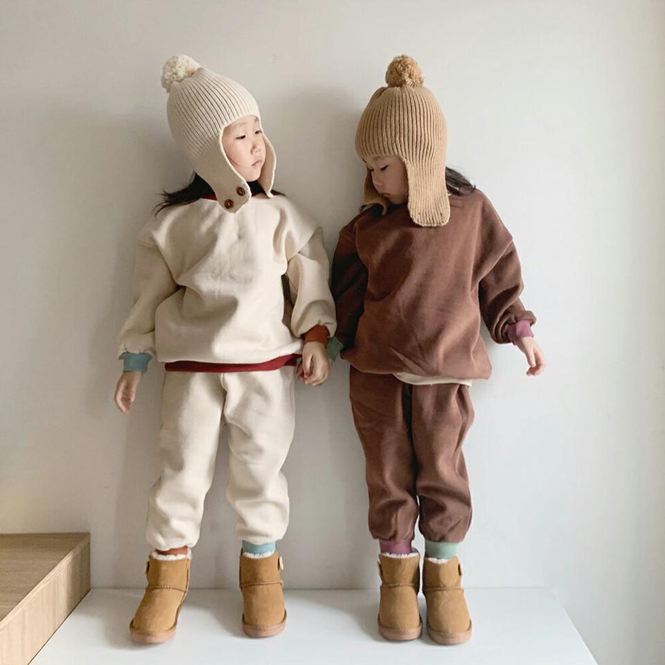 【只今50%OFF】裏起毛ヘム配色スウェット上下SET(junior)・u10157 キッズ 【9~17才】【SET】【韓国 ファッション セットアップ スウェット トレーナー Tシャツ 長袖 パンツ ロング アウトドア 運動 キッズ 子供 こども 子供服 通学 小学生 ジュニア 秋 冬】【KIDS】【WS】