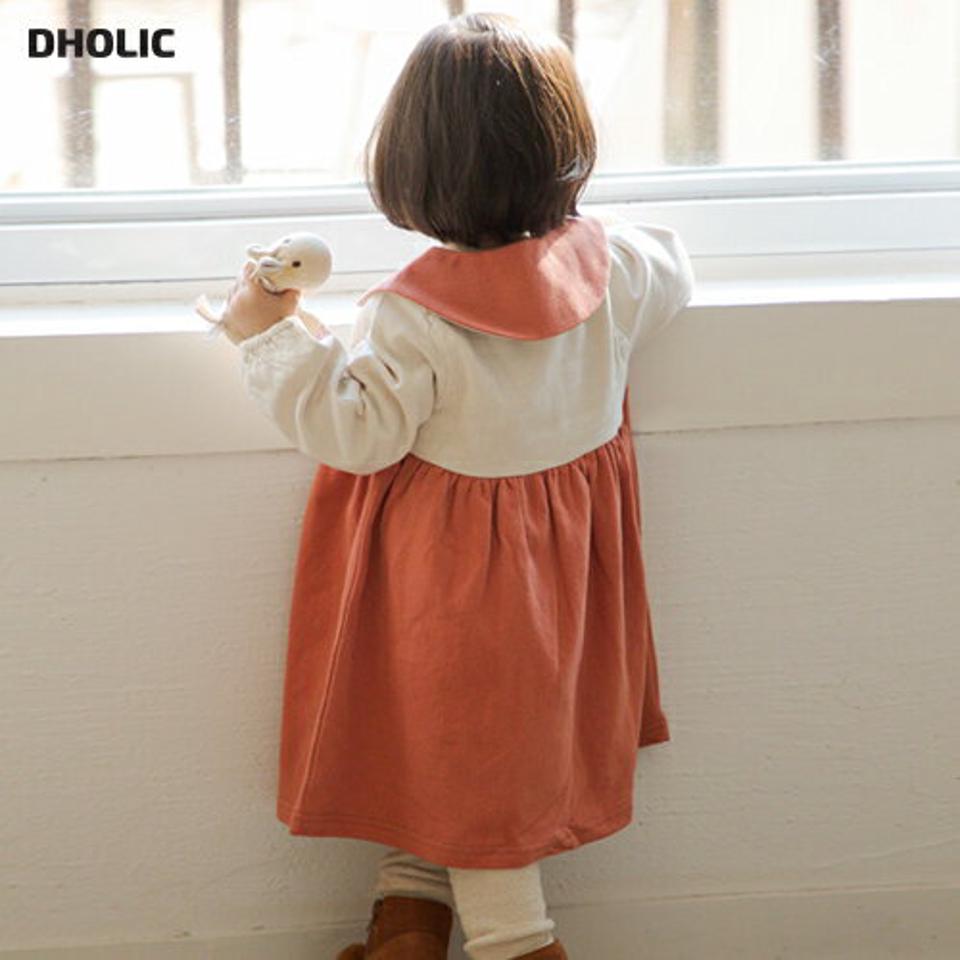 コットンセーラーワンピース・p009749 キッズ【0~2才】【ops】【ワンピース ロング ロングワンピース 長袖 コットン 綿 セーラーカラー かわいい 可愛い 女の子 秋 冬 韓国 韓国子供服 子供 こども 子供服 こども服】【KIDS】