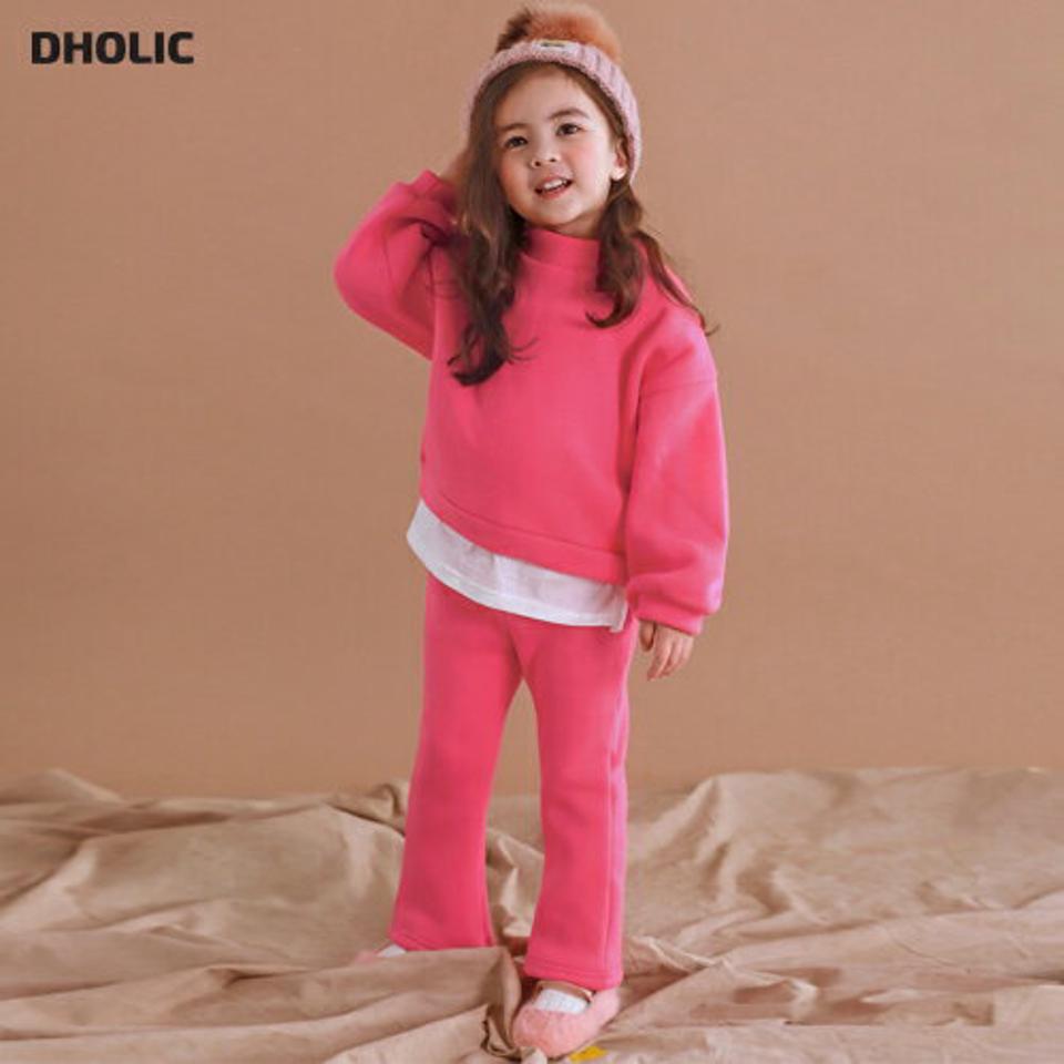 両起毛ハーフネックスウェット上下SET・p010424 キッズ【3~8才】【set】【セットアップ setup トップス 長袖 トレーナー パンツ ズボン スウェット 単色 ハーフネック 無地 裏起毛 女の子 男の子 冬 韓国 韓国子供服 こども 子供服 こども服】【KIDS】【WS】