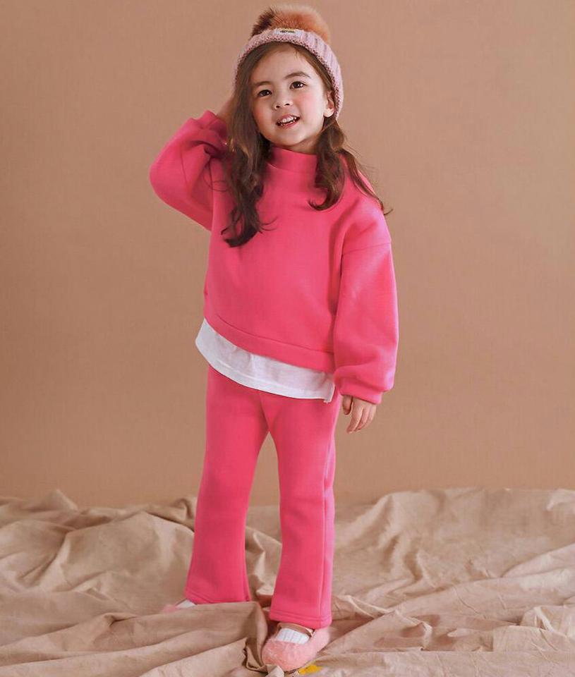 両起毛ハーフネックスウェット上下SET・p010424 キッズ【3~8才】【set】【セットアップ setup トップス 長袖 トレーナー パンツ ズボン スウェット 単色 ハーフネック 無地 裏起毛 女の子 男の子 冬 韓国 韓国子供服 こども 子供服 こども服】【KIDS】【WS】