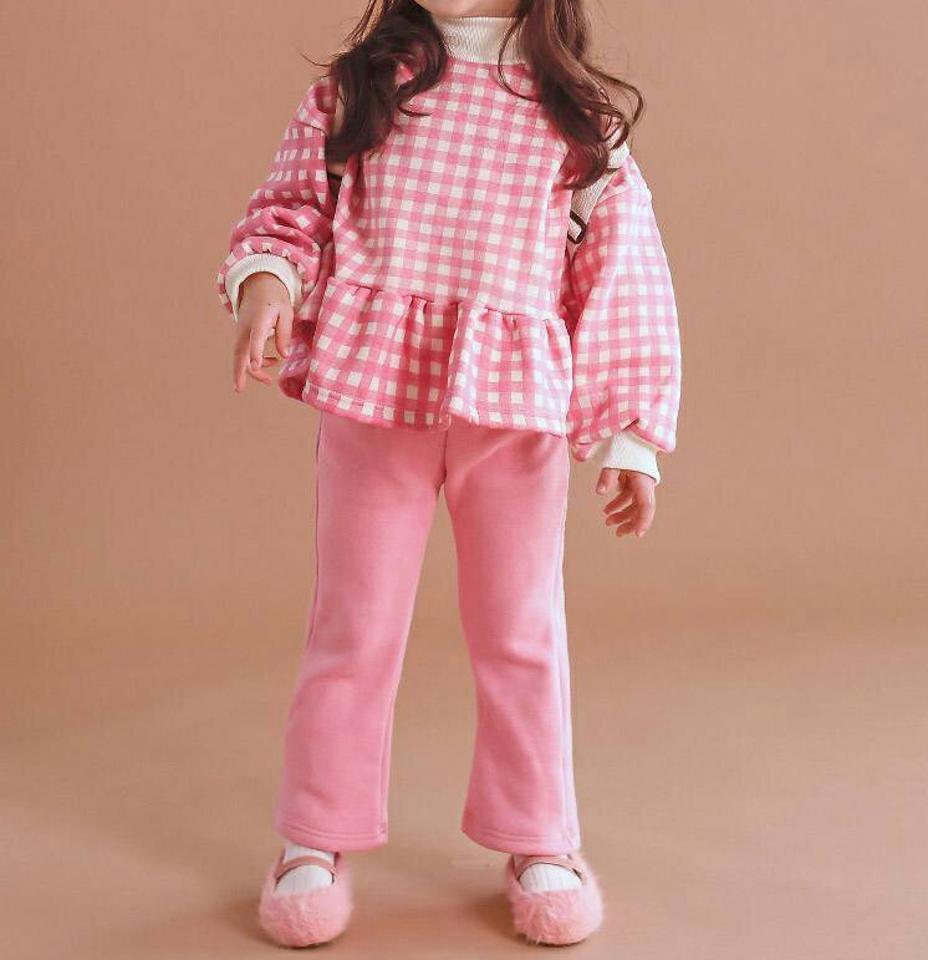 【キッズ30%OFF】裏起毛フリルギンガムチェック上下SET・p010429 キッズ【3~8才】【set】【セット set 上下 トップス 長袖 チェック柄 ギンガムチェック パンツ ズボン 裏起毛 フリル かわいい 女の子 冬 韓国 韓国子供服 子供 こども 子供服 こども服】【KIDS】