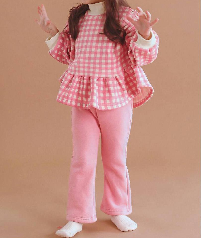 【キッズ30%OFF】裏起毛フリルギンガムチェック上下SET・p010429 キッズ【3~8才】【set】【セット set 上下 トップス 長袖 チェック柄 ギンガムチェック パンツ ズボン 裏起毛 フリル かわいい 女の子 冬 韓国 韓国子供服 子供 こども 子供服 こども服】【KIDS】