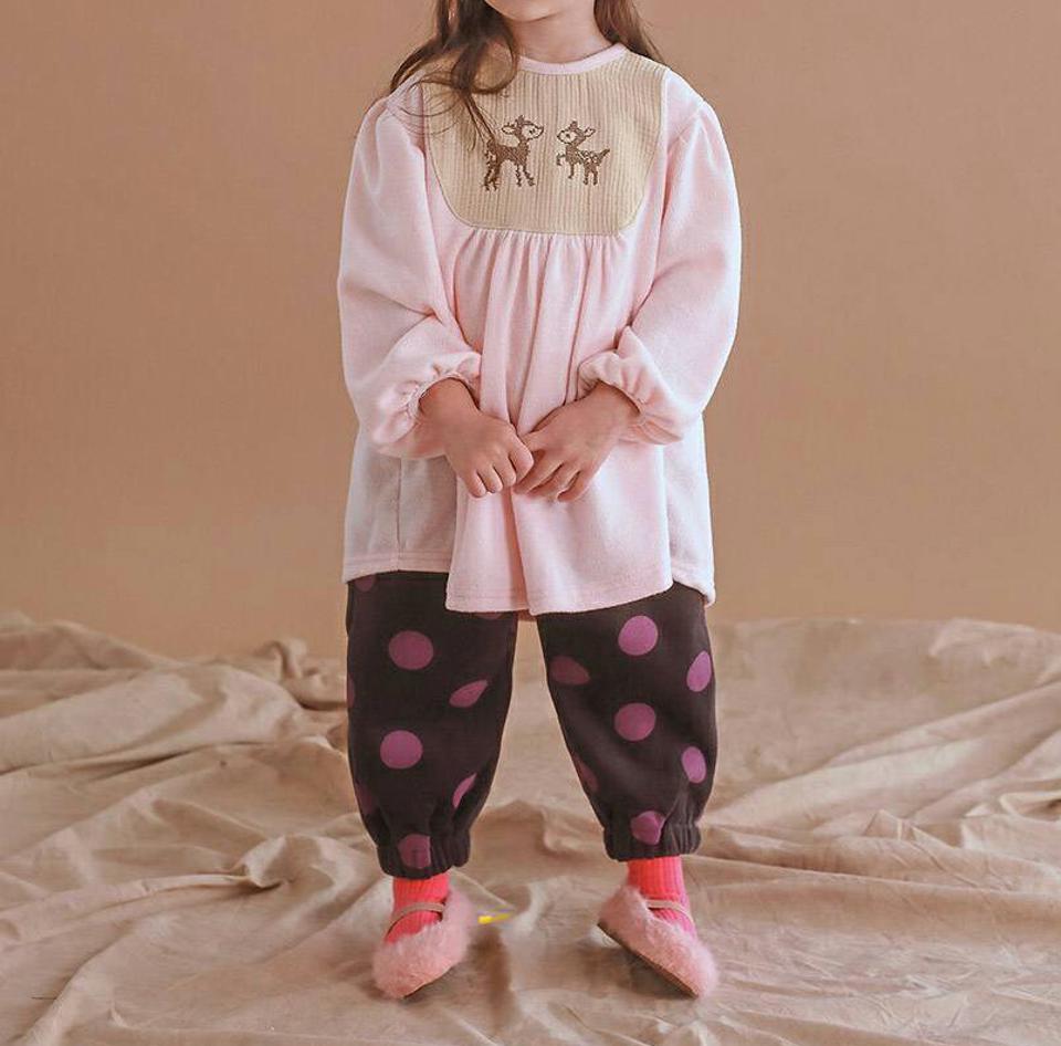 起毛バンビカラー&ドットパンツ上下SET・p010419 キッズ【3~8才】【set】【セット set トップス 上下 起毛 バンビ アニマル 動物 長袖 パンツ ズボン ドット柄 かわいい 可愛い 女の子 男の子 秋 冬 韓国 韓国子供服 子供 こども 子供服 こども服】【KIDS】
