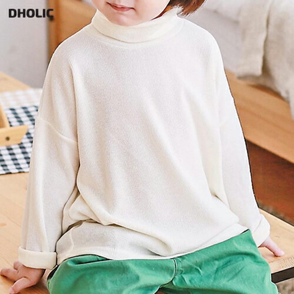 起毛ハイネックリブTシャツ・p010394 キッズ 【3~8才】【tops】【韓国 ファッション トップス Tシャツ カットソー タートルネック 長袖 ルーズ リブTシャツ 女の子 男の子 無地 ユニセックス キッズ 子供 子供服 幼稚園 通学 通園 低学年 秋 冬】【KIDS】