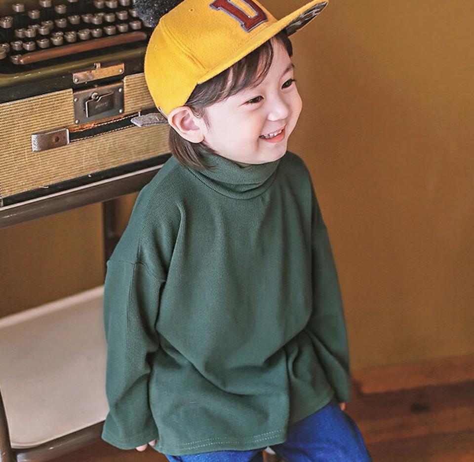 起毛ハイネックリブTシャツ・p010394 キッズ 【3~8才】【tops】【韓国 ファッション トップス Tシャツ カットソー タートルネック 長袖 ルーズ リブTシャツ 女の子 男の子 無地 ユニセックス キッズ 子供 子供服 幼稚園 通学 通園 低学年 秋 冬】【KIDS】