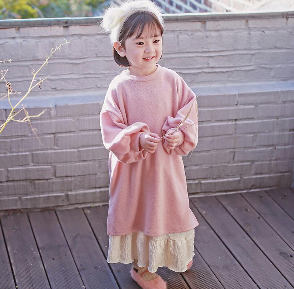 【キッズ30%OFF】起毛ソフトニットフリルワンピース・p010396 キッズ【3~8才】【ops】【ワンピース ロング ロングワンピース 長袖 フリル ニット ニットワンピース 起毛 可愛い かわいい 女の子 秋 冬 韓国 韓国子供服 子供 こども 子供服 こども服】【KIDS】