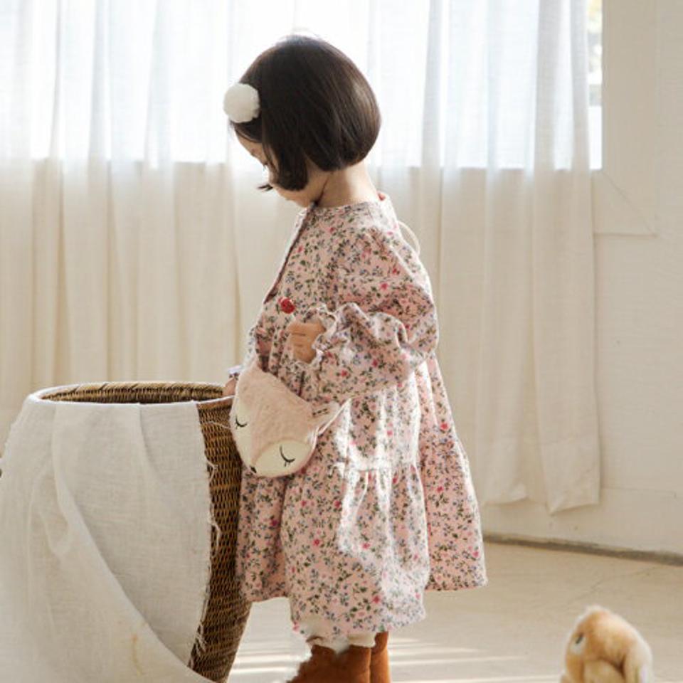 パフ袖フラワーワンピース・p009750 キッズ【0~2才】【ops】【ワンピース ロング ロングワンピース 長袖 花柄 フラワー パフ袖 パフスリーブ 可愛い かわいい 小花柄 女の子 秋 冬 韓国 韓国子供服 子供 こども 子供服 こども服】【KIDS】