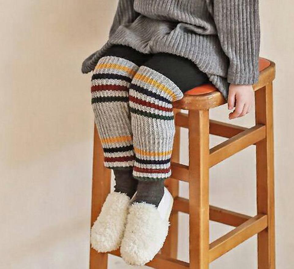 ファー裏地配色ボーダーニットレギンス・p010390 キッズ【3~8才】【pt】【レギンス パンツ ズボン ロングパンツ ボーダー柄 ニット ニットレギンス ファー カジュアル 女の子 男の子 冬 韓国 韓国子供服 子供 こども 子供服 こども服】【KIDS】