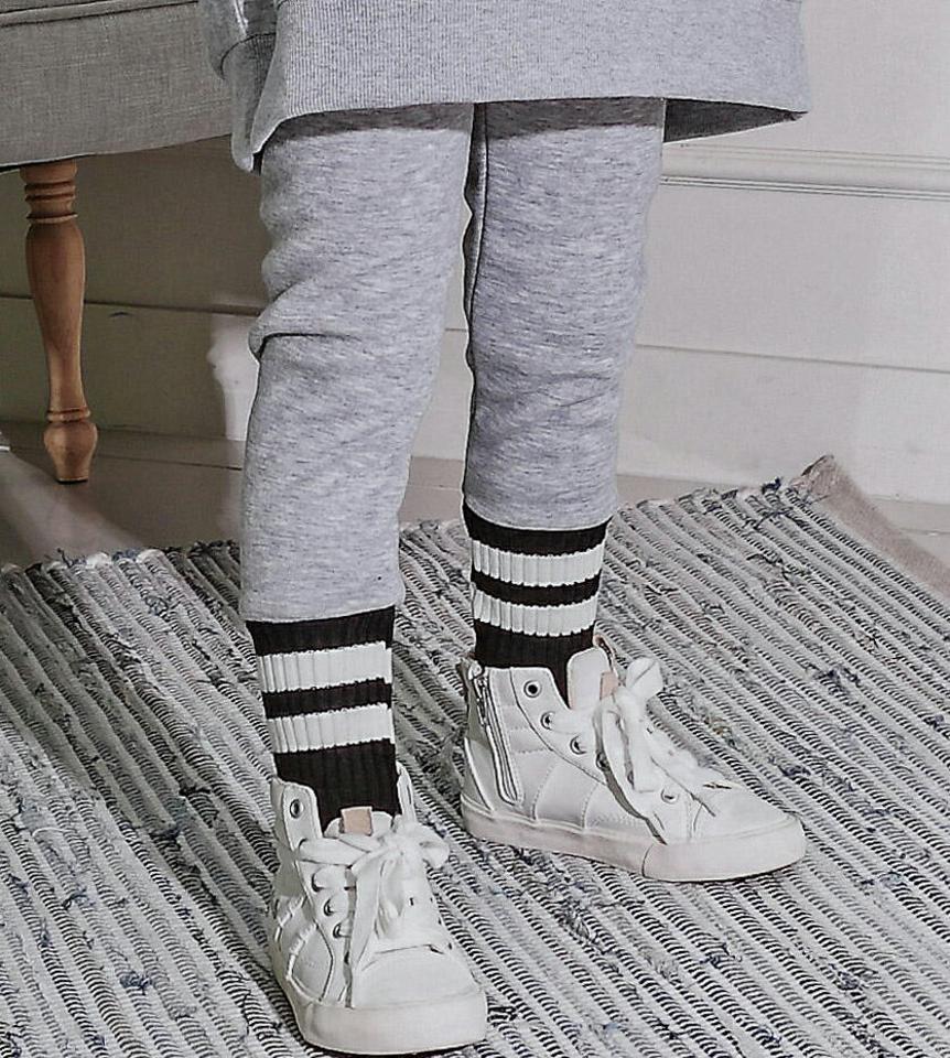 ファー裏地ボーダーヘムレギンス・p010379 キッズ【3~8才】【pt】【レギンス パンツ ズボン ロングパンツ ボーダー柄 ファー カジュアル ライン ラフ 女の子 男の子 冬 韓国 韓国子供服 子供 こども 子供服 こども服】【KIDS】