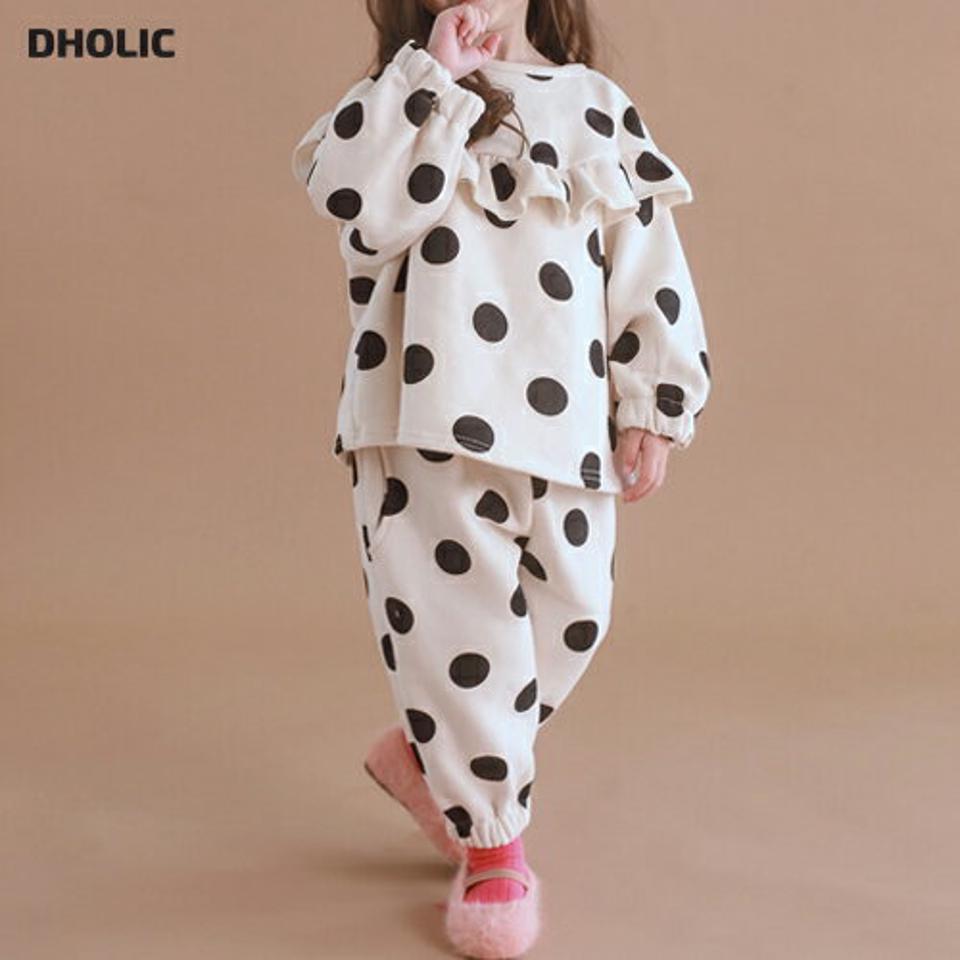 【キッズ30%OFF】両起毛カラーフリルドット上下SET・p010416 キッズ【3~8才】【set】【セットアップ setup トップス 長袖 パンツ ズボン ドット柄 上下 裏起毛 フリル 襟コンシャス 女の子 冬 韓国 韓国子供服 子供 こども 子供服 こども服】【KIDS】