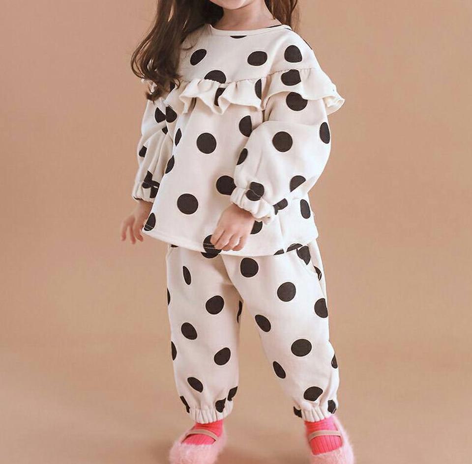 【キッズ30%OFF】両起毛カラーフリルドット上下SET・p010416 キッズ【3~8才】【set】【セットアップ setup トップス 長袖 パンツ ズボン ドット柄 上下 裏起毛 フリル 襟コンシャス 女の子 冬 韓国 韓国子供服 子供 こども 子供服 こども服】【KIDS】